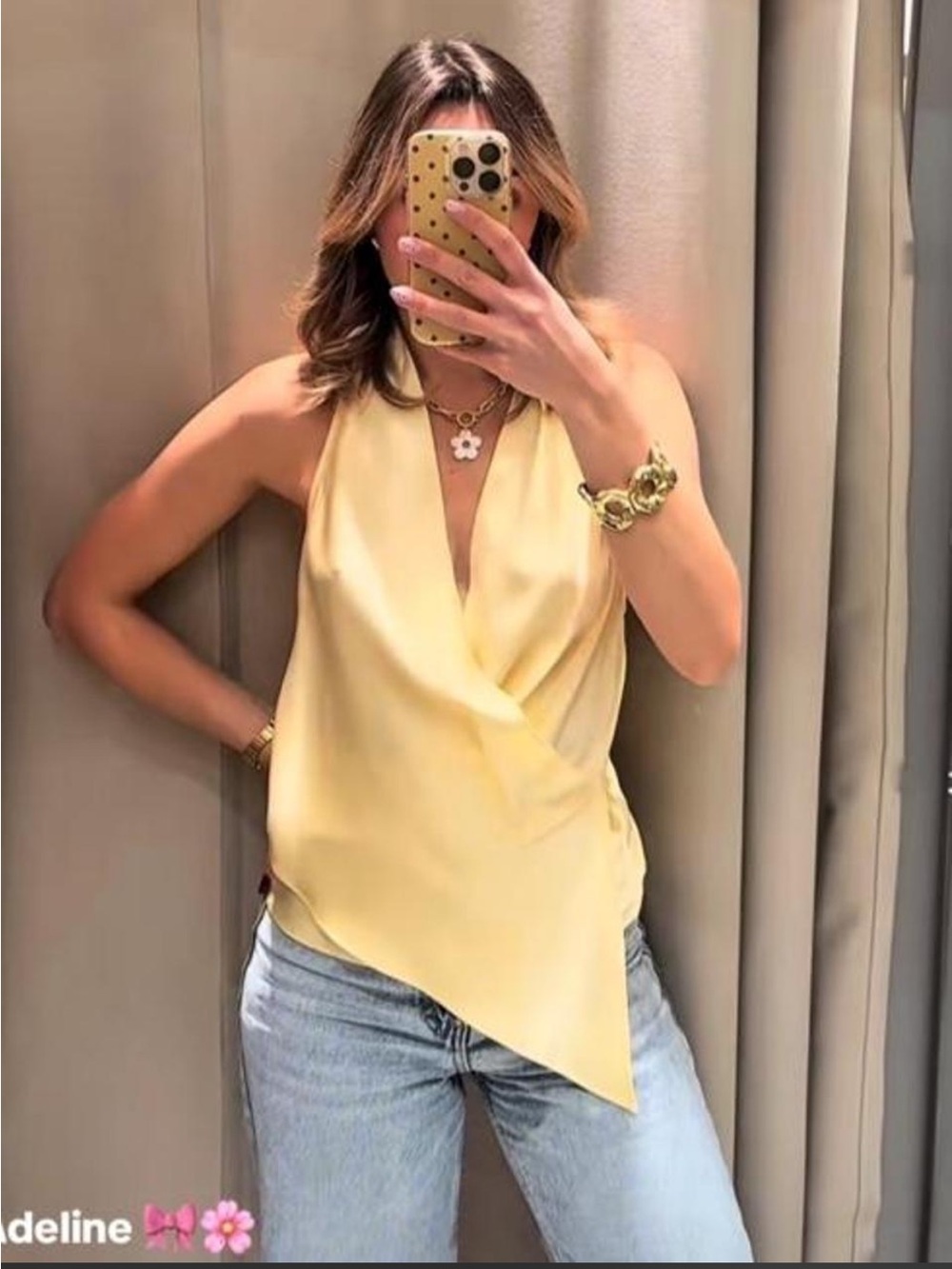Zara Pale Yellow Draped Halter Camisole